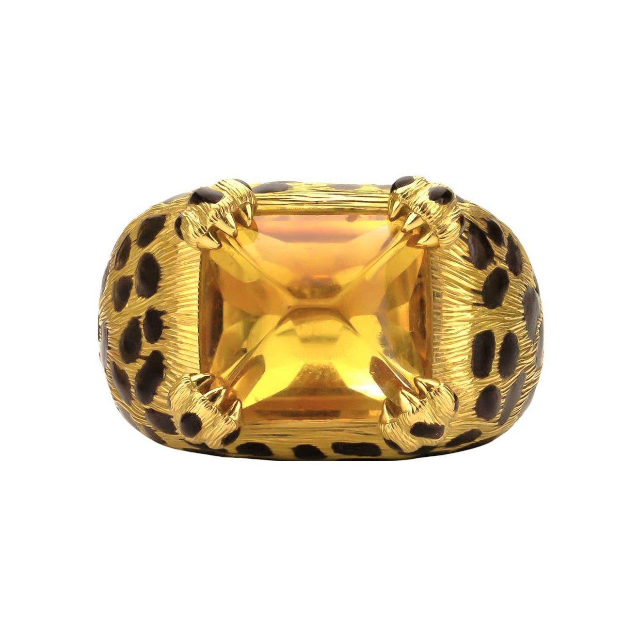 Christian Dior 18 Karat Gelbgold Citrin-Leoparden-Ring