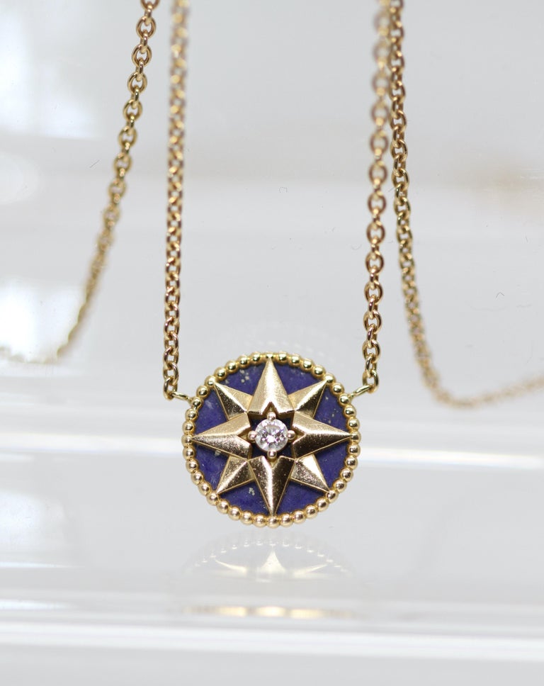 2021 Women's Best Selling Dior Rose Des Vents Lapis Lazuli 8-point Star  Pendant Yellow Gold Long Necklace