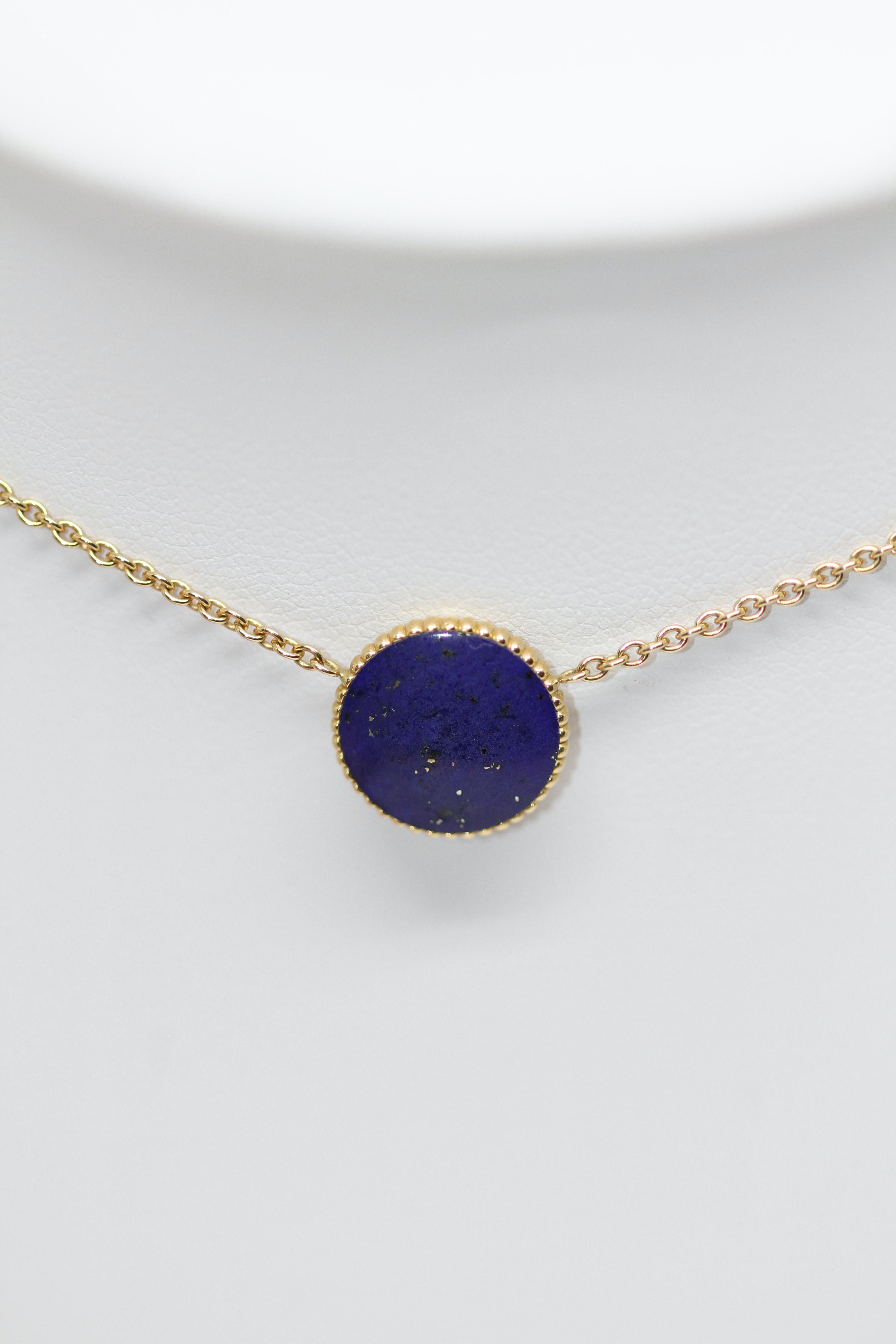 Christian Dior 18K Yellow Gold Diamond Lapis Lazuli Rose Des Vents Necklace In Good Condition In Geneva, CH