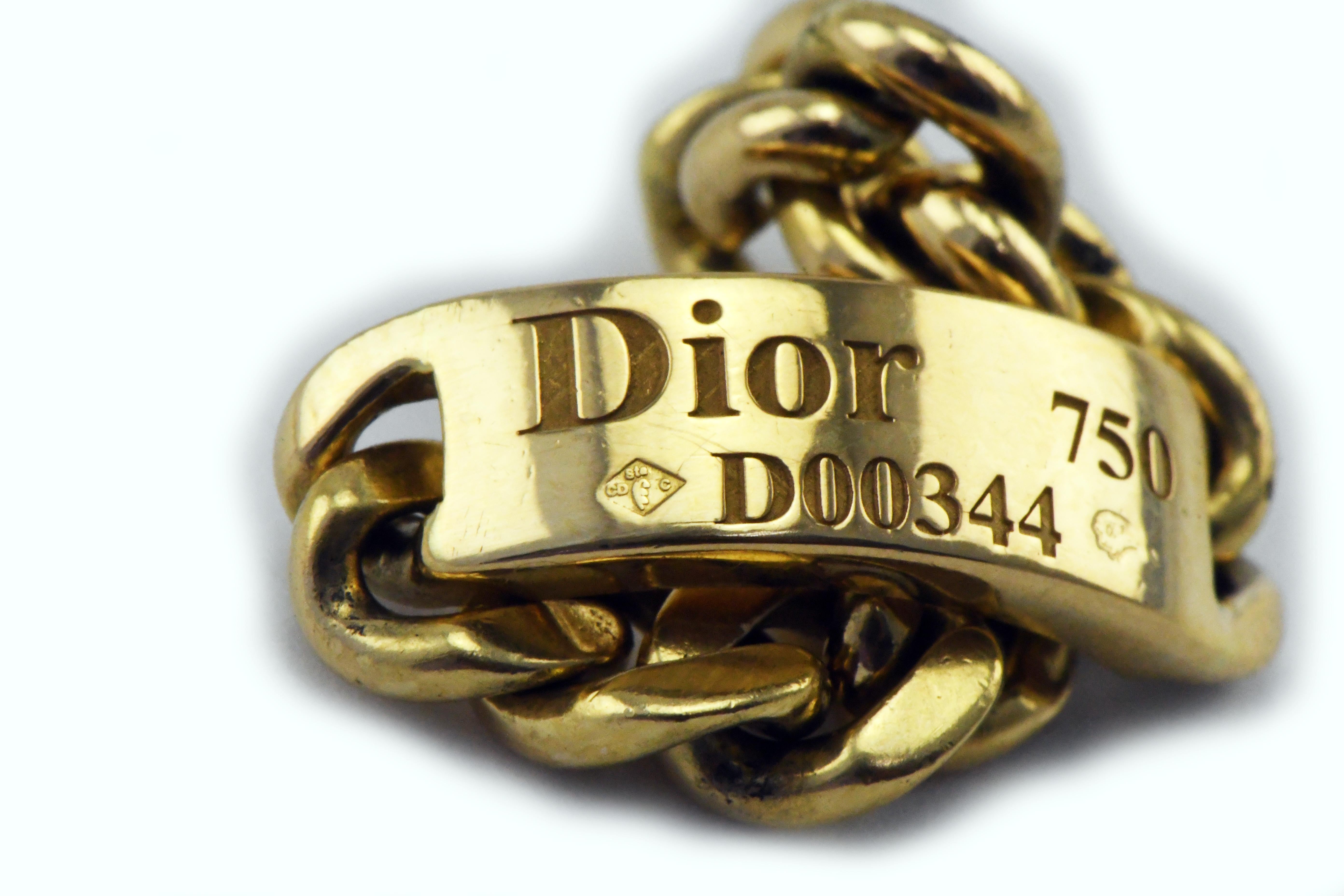 Christian Dior 18k Yellow Gold Chain Link Ring Size 6 France The ring weighs 6.8 grams and fits a size 5 3/4 or 6 but might be snug. 