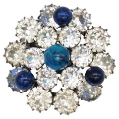 Christian Dior 1950s Kramer Vintage Rare Sapphire Blue Cabochon Domed Brooch