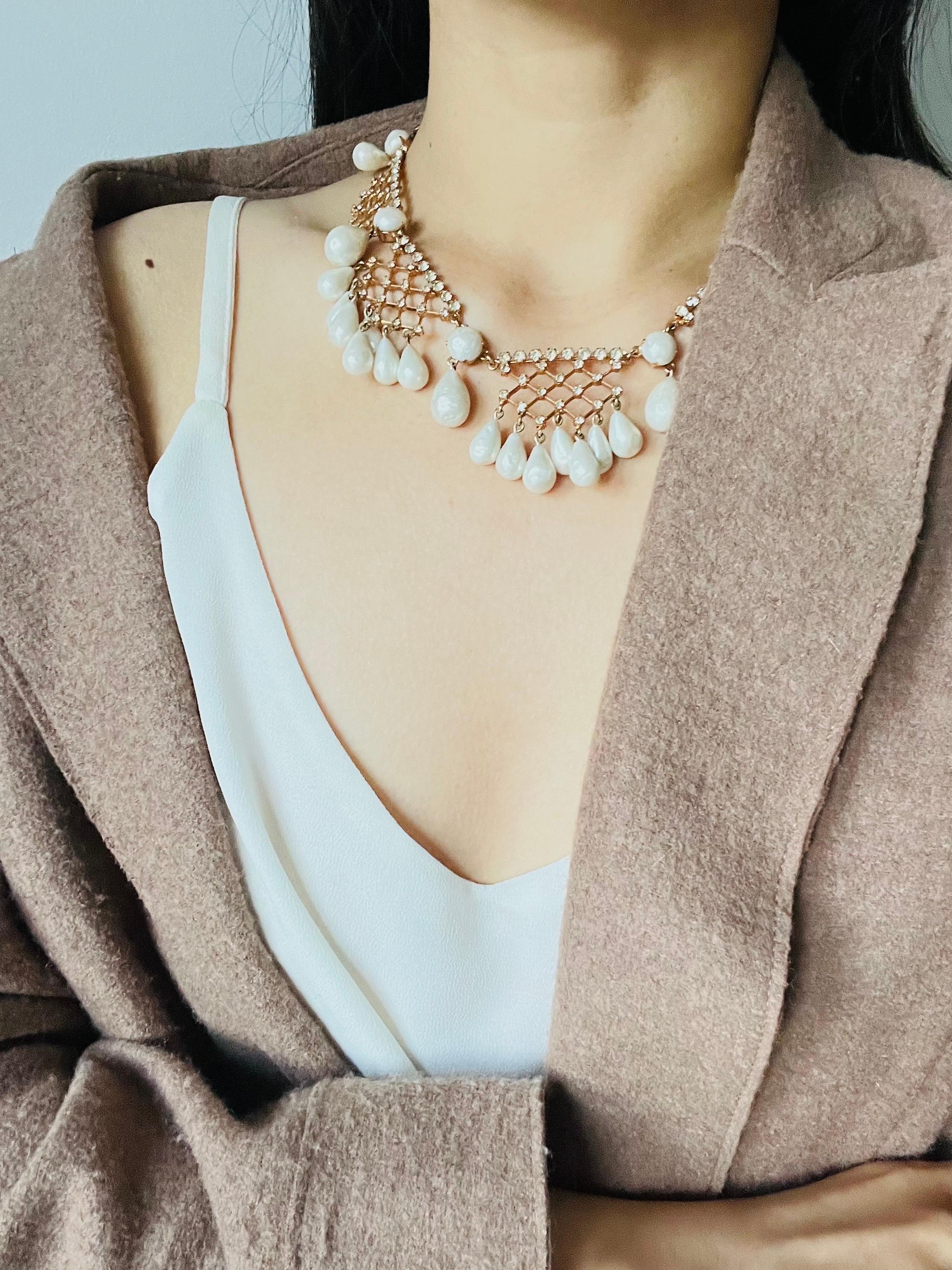 Christian Dior 1950 Vintage Bib Tear Drop Perle Cristalli Collana in pizzo a rete in vendita 6