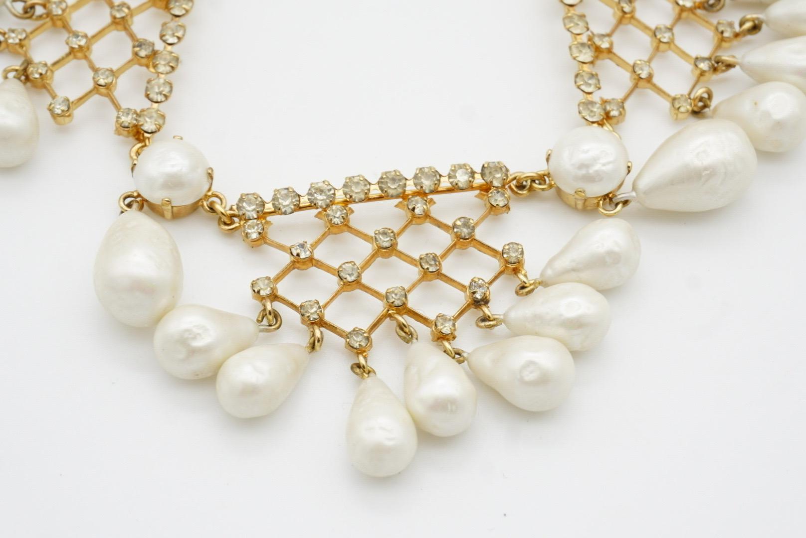 Christian Dior 1950 Vintage Bib Tear Drop Perle Cristalli Collana in pizzo a rete in vendita 8