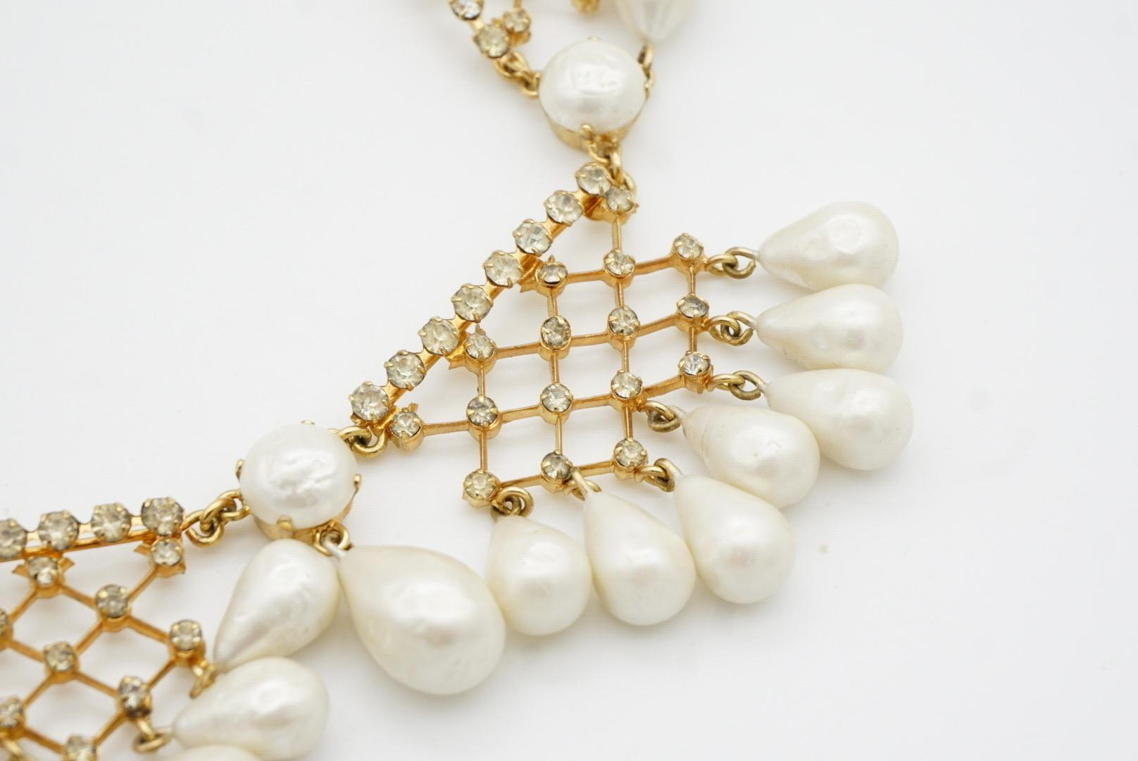Christian Dior 1950 Vintage Bib Tear Drop Perle Cristalli Collana in pizzo a rete in vendita 9