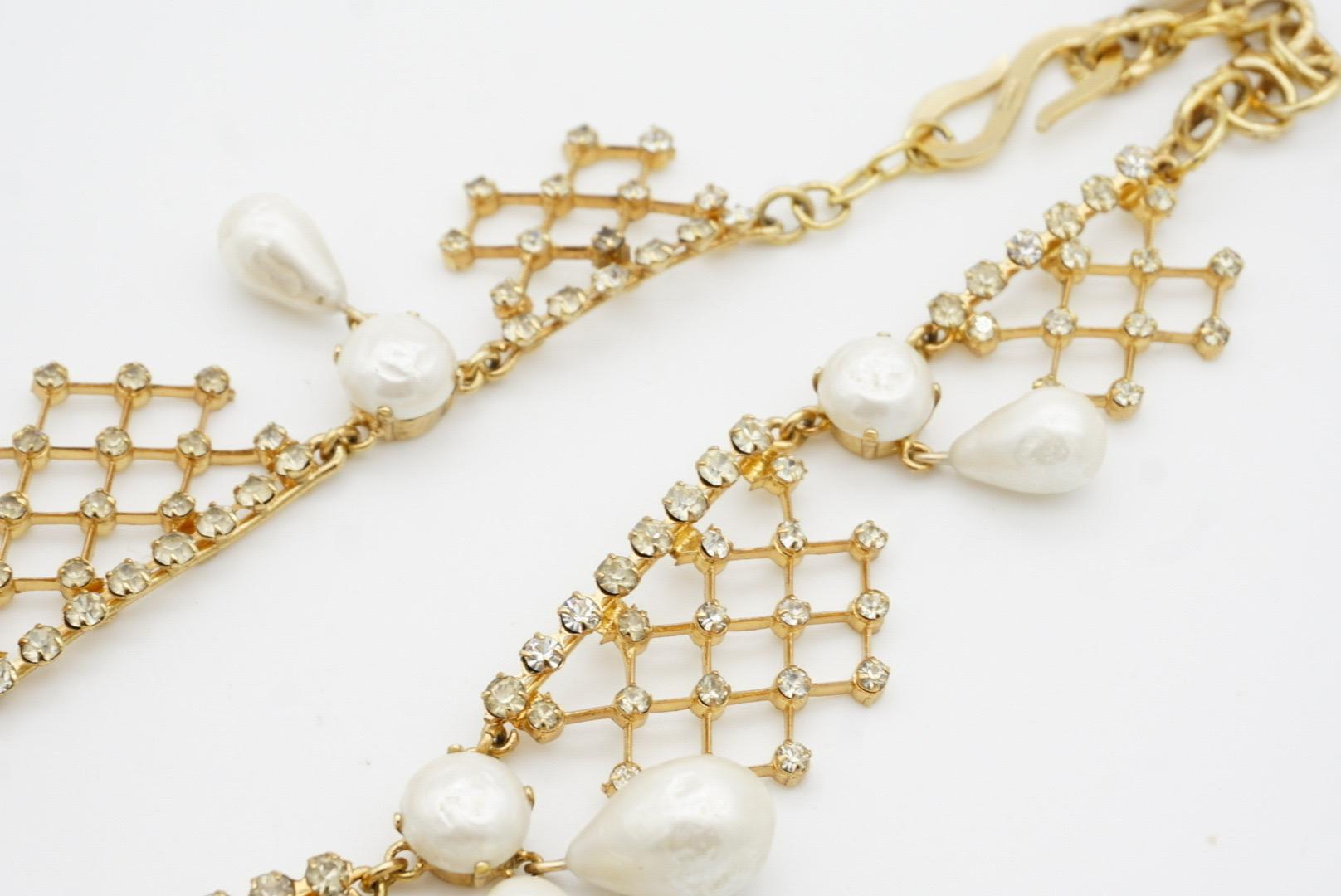Christian Dior 1950 Vintage Bib Tear Drop Perle Cristalli Collana in pizzo a rete in vendita 11