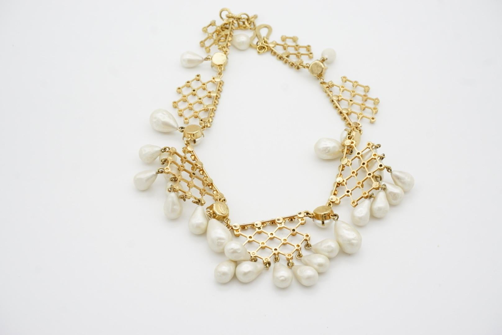 Christian Dior 1950 Vintage Bib Tear Drop Perle Cristalli Collana in pizzo a rete in vendita 12