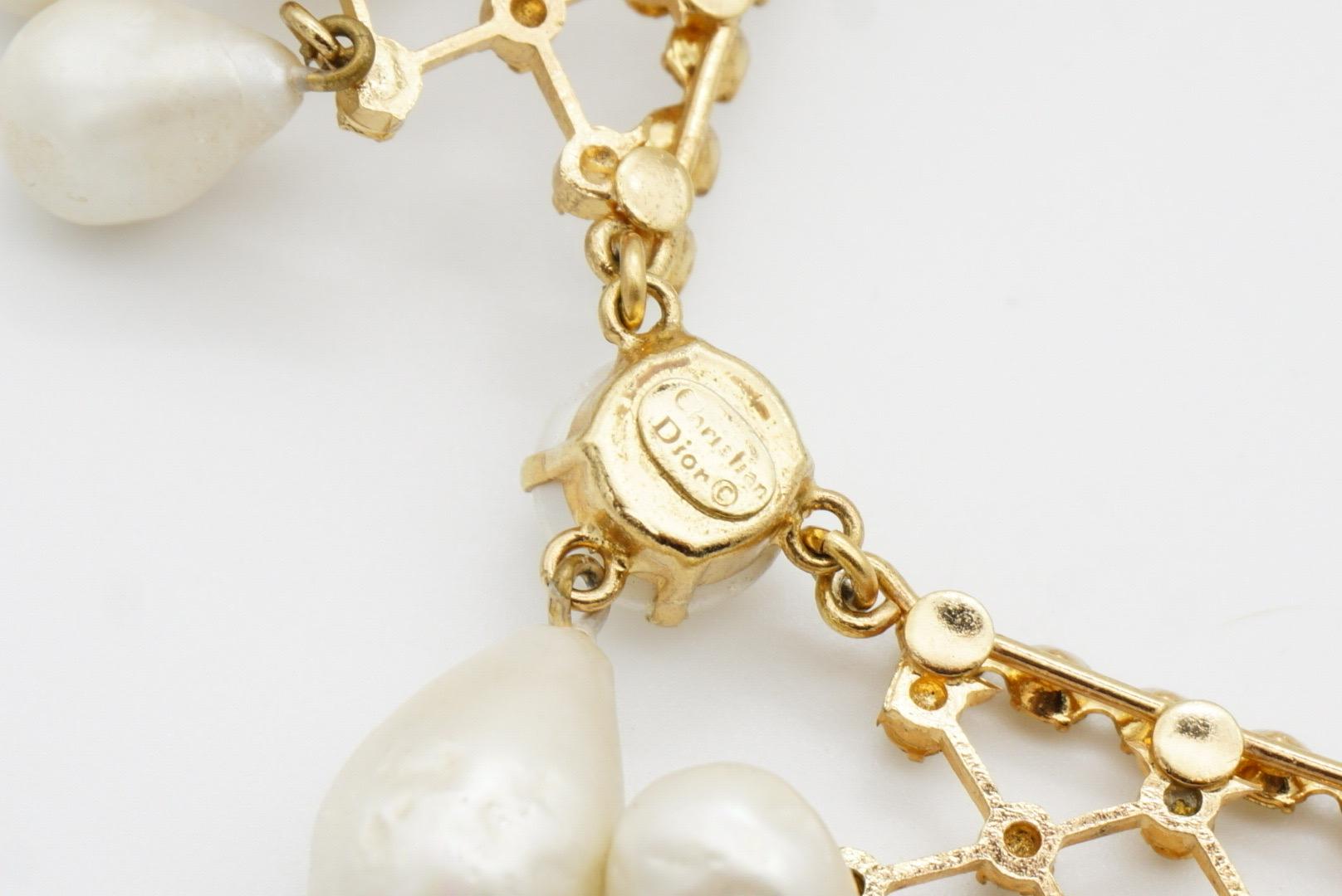 Christian Dior 1950 Vintage Bib Tear Drop Perle Cristalli Collana in pizzo a rete in vendita 13