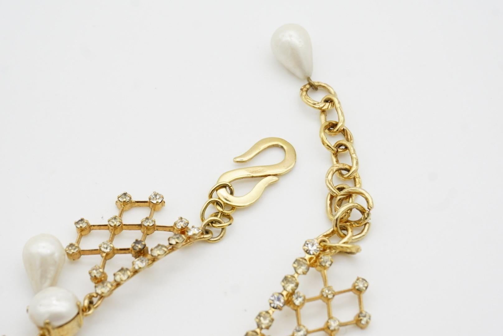 Christian Dior 1950 Vintage Bib Tear Drop Perle Cristalli Collana in pizzo a rete in vendita 15