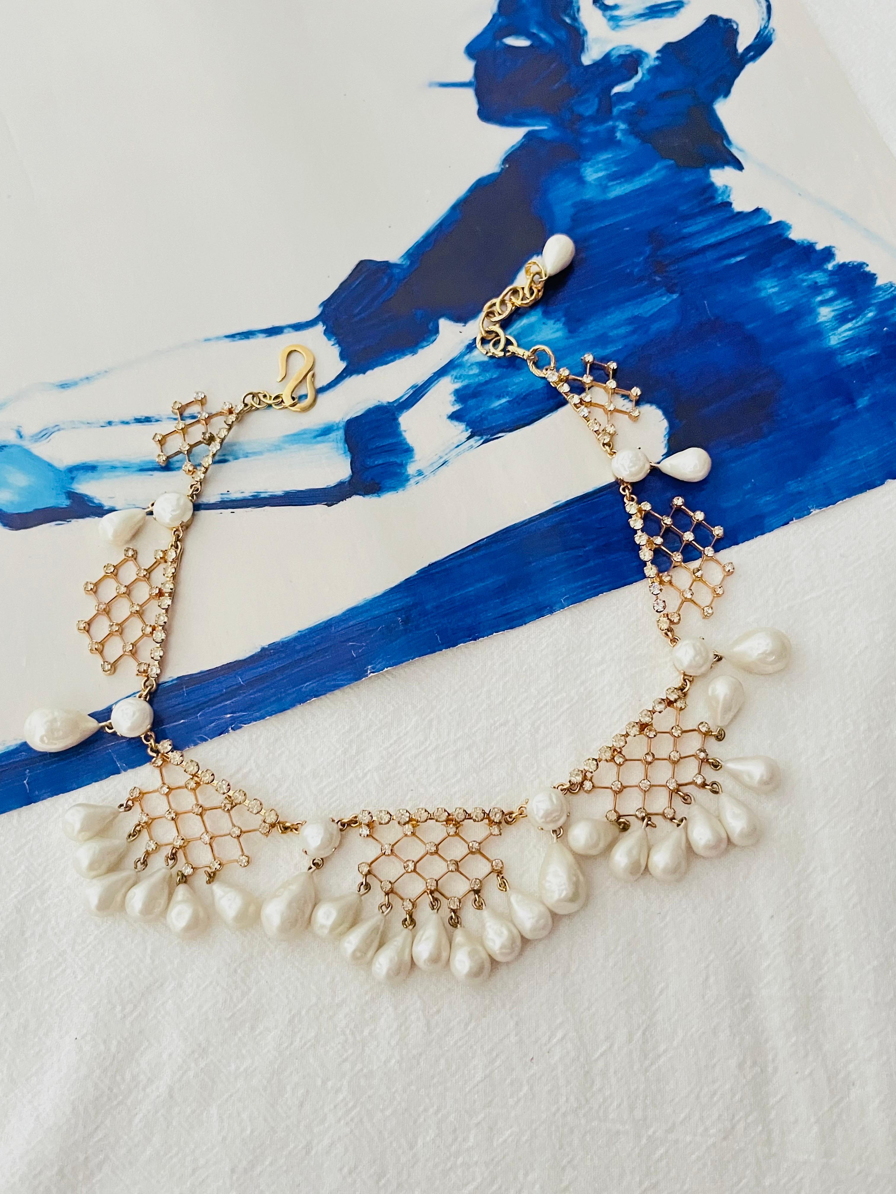 da uomo o donna Christian Dior 1950 Vintage Bib Tear Drop Perle Cristalli Collana in pizzo a rete in vendita