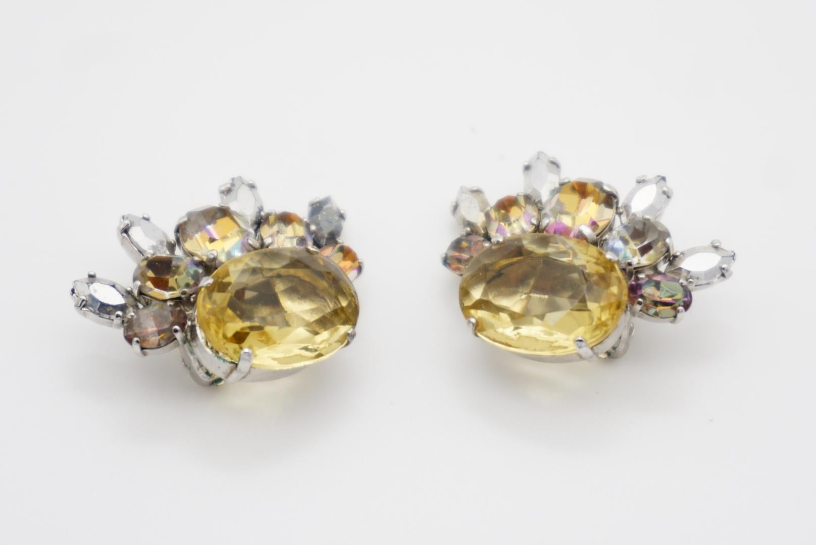 Christian Dior 1958 Floral Iridescent Citrine Crystals Marquise Oval Earrings For Sale 6