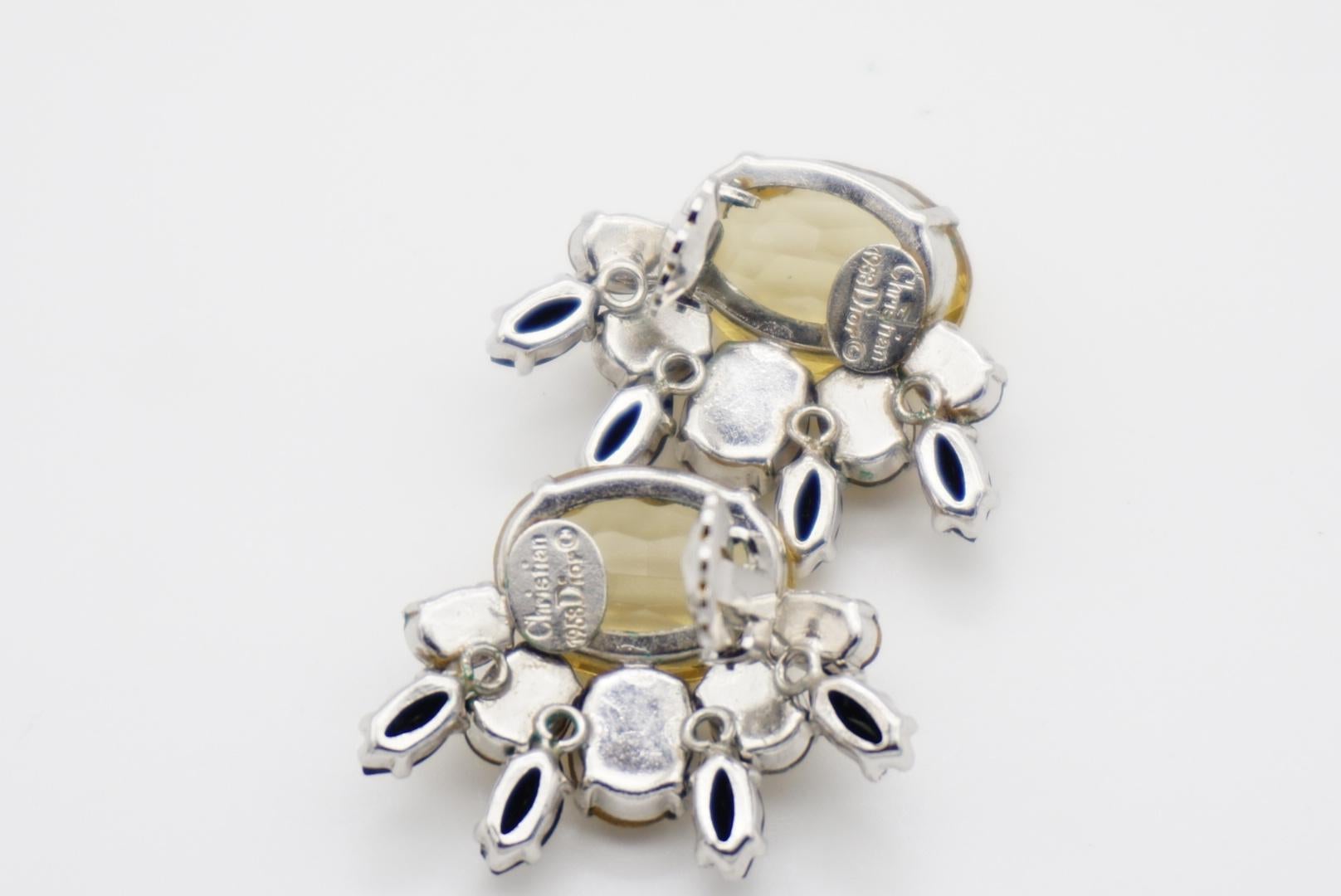 Christian Dior 1958 Floral Iridescent Citrine Crystals Marquise Oval Earrings For Sale 8