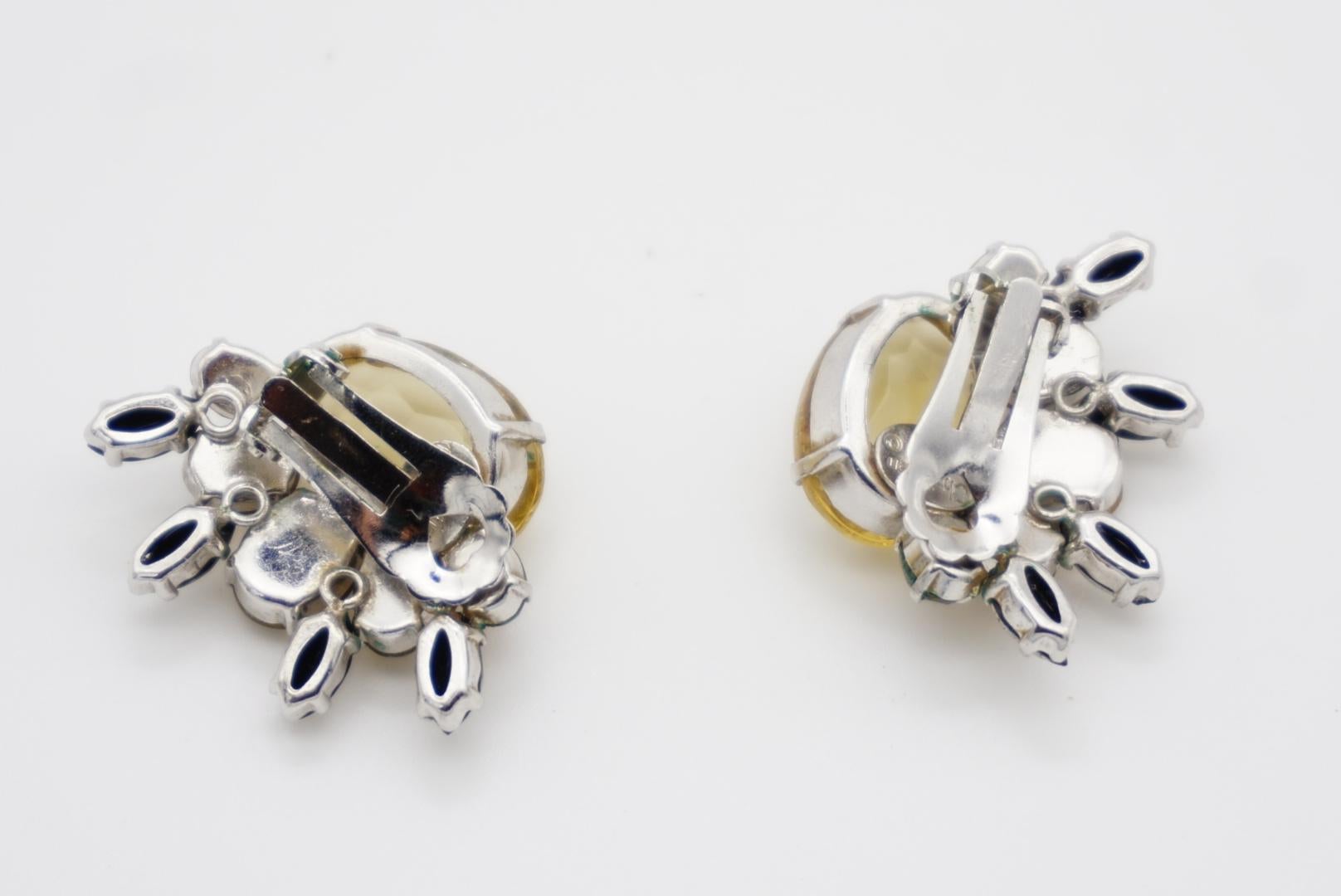 Christian Dior 1958 Orecchini d'argento a clip con ali floreali e cristalli gialli iridescenti in vendita 7