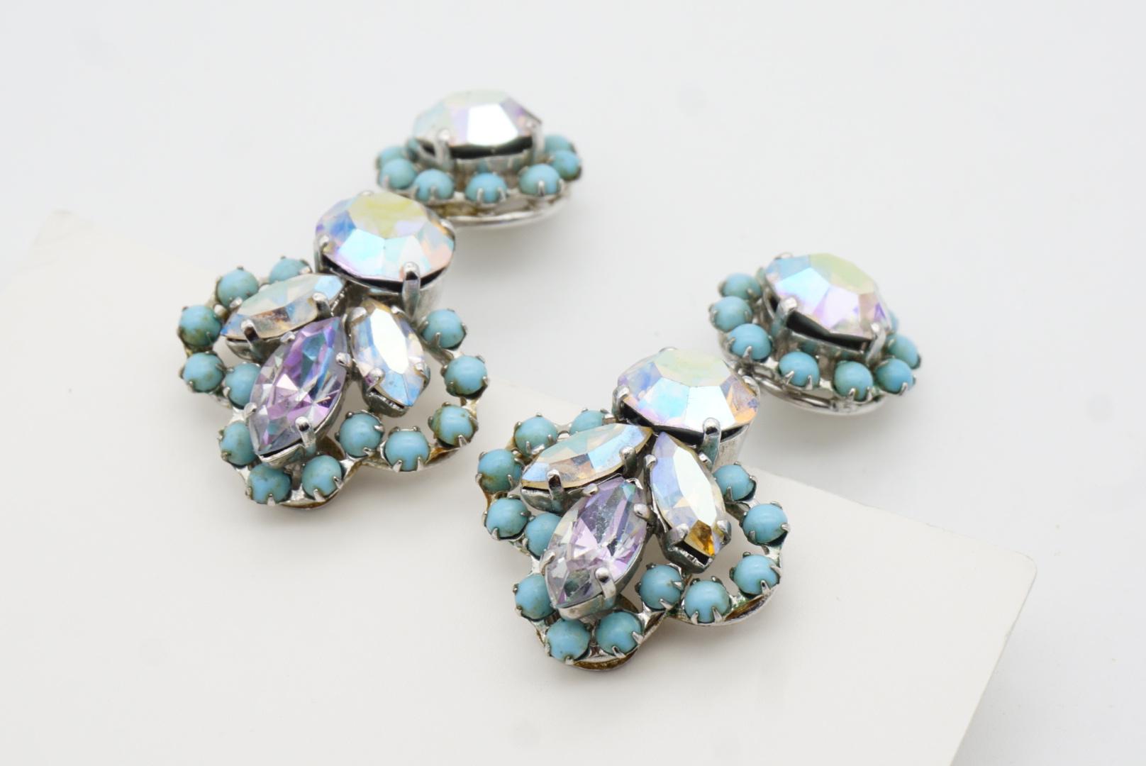 Christian Dior 1958 Turquoise Crystals Iridescent Aurora Flower Drop Earrings 5