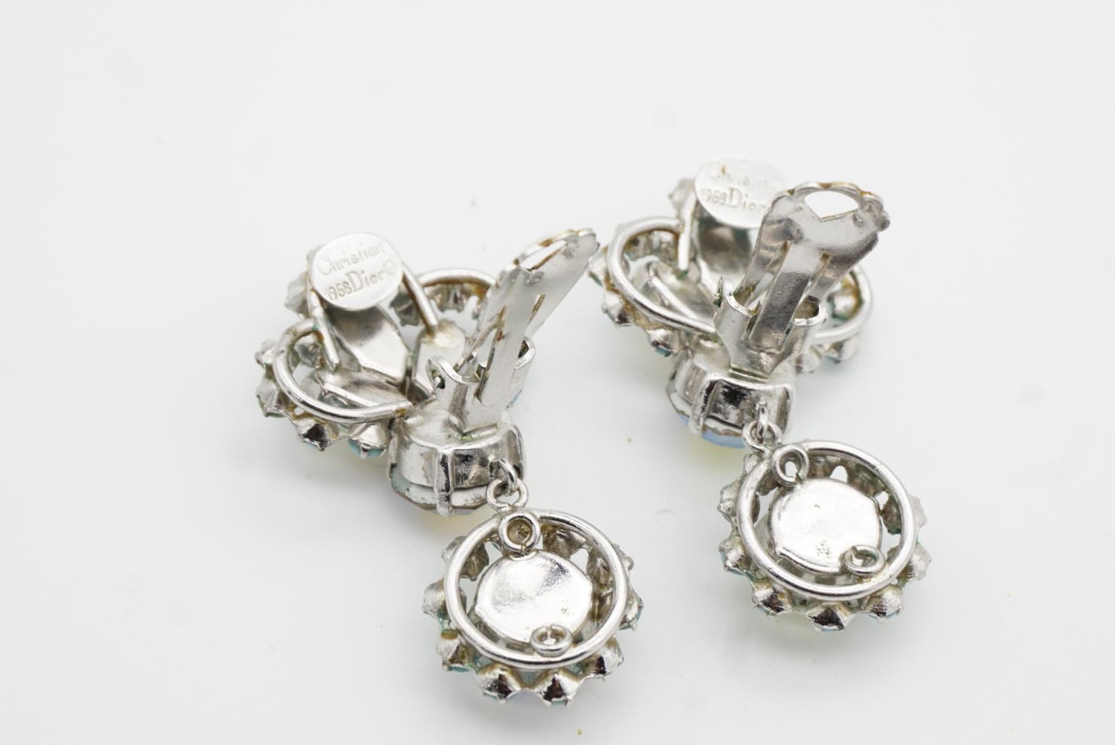 Christian Dior 1958 Turquoise Crystals Iridescent Aurora Flower Drop Earrings 7