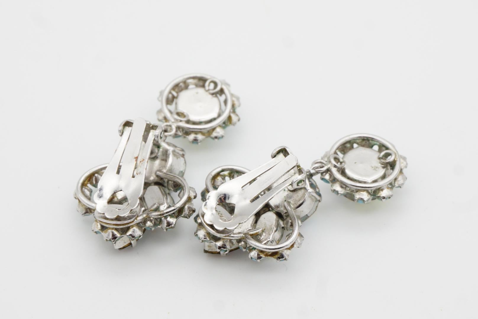 Christian Dior 1958 Turquoise Crystals Iridescent Aurora Flower Drop Earrings en vente 7