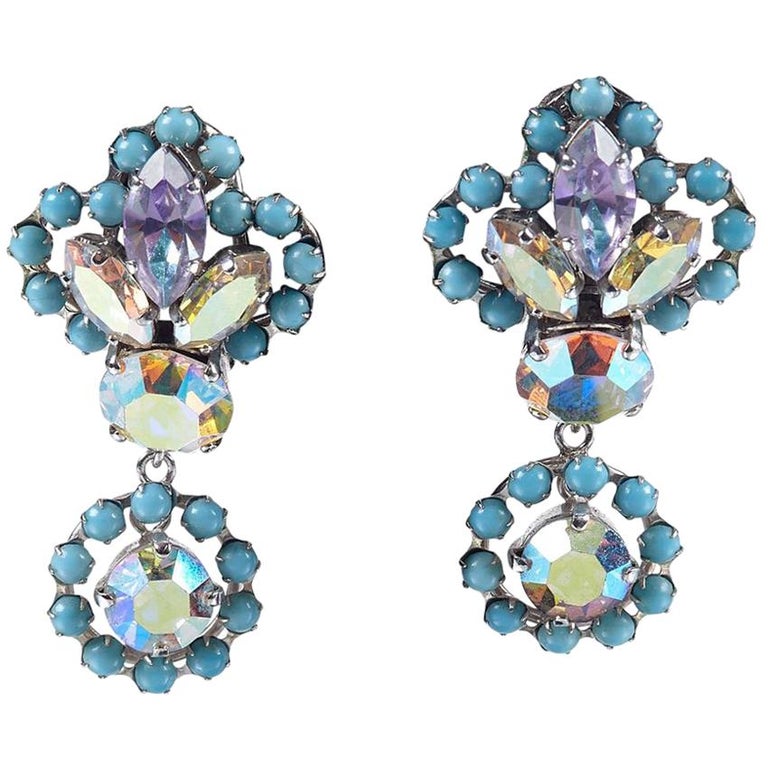 Christian Dior 1958 Turquoise Drop Earrings With Iridescent Aurora ...