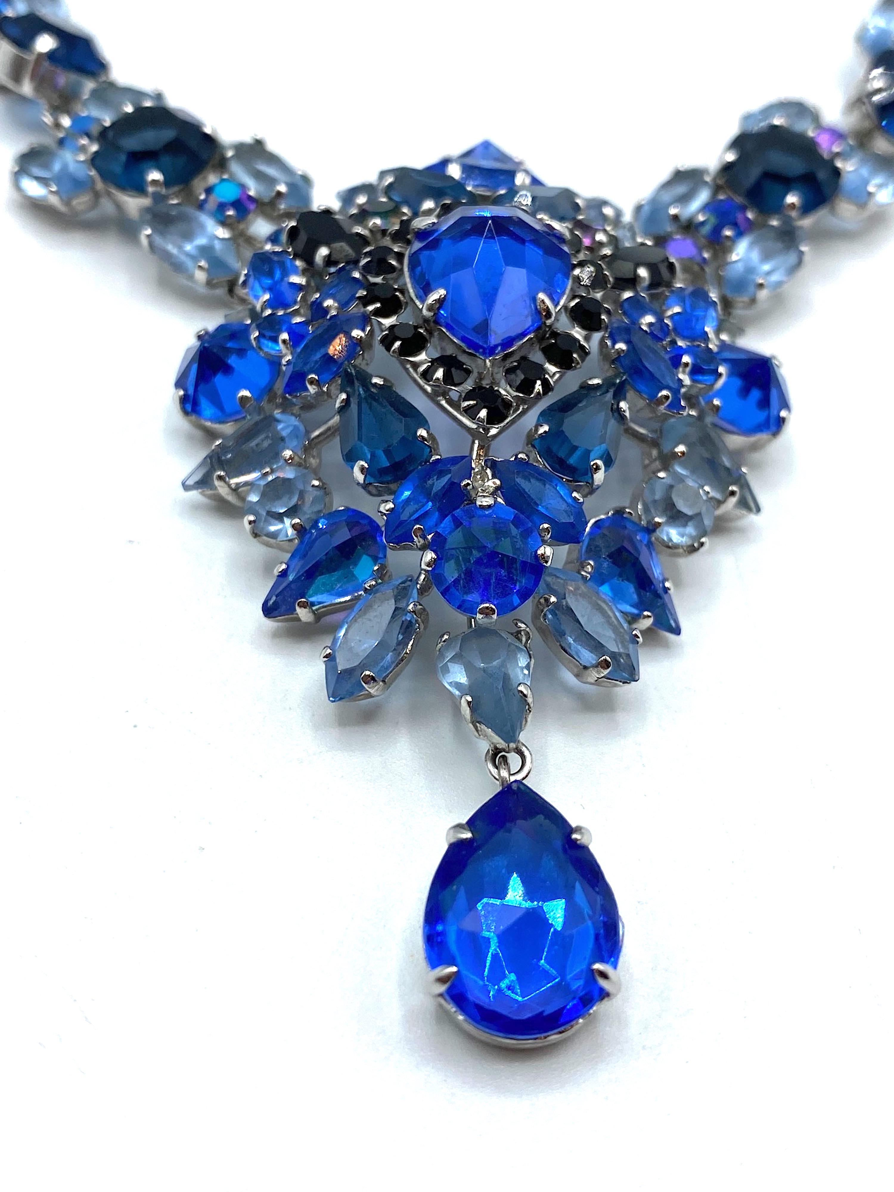 Christian Dior 1959 Shades of Blue Rhinestone Necklace by Henkel & Grosse' 4