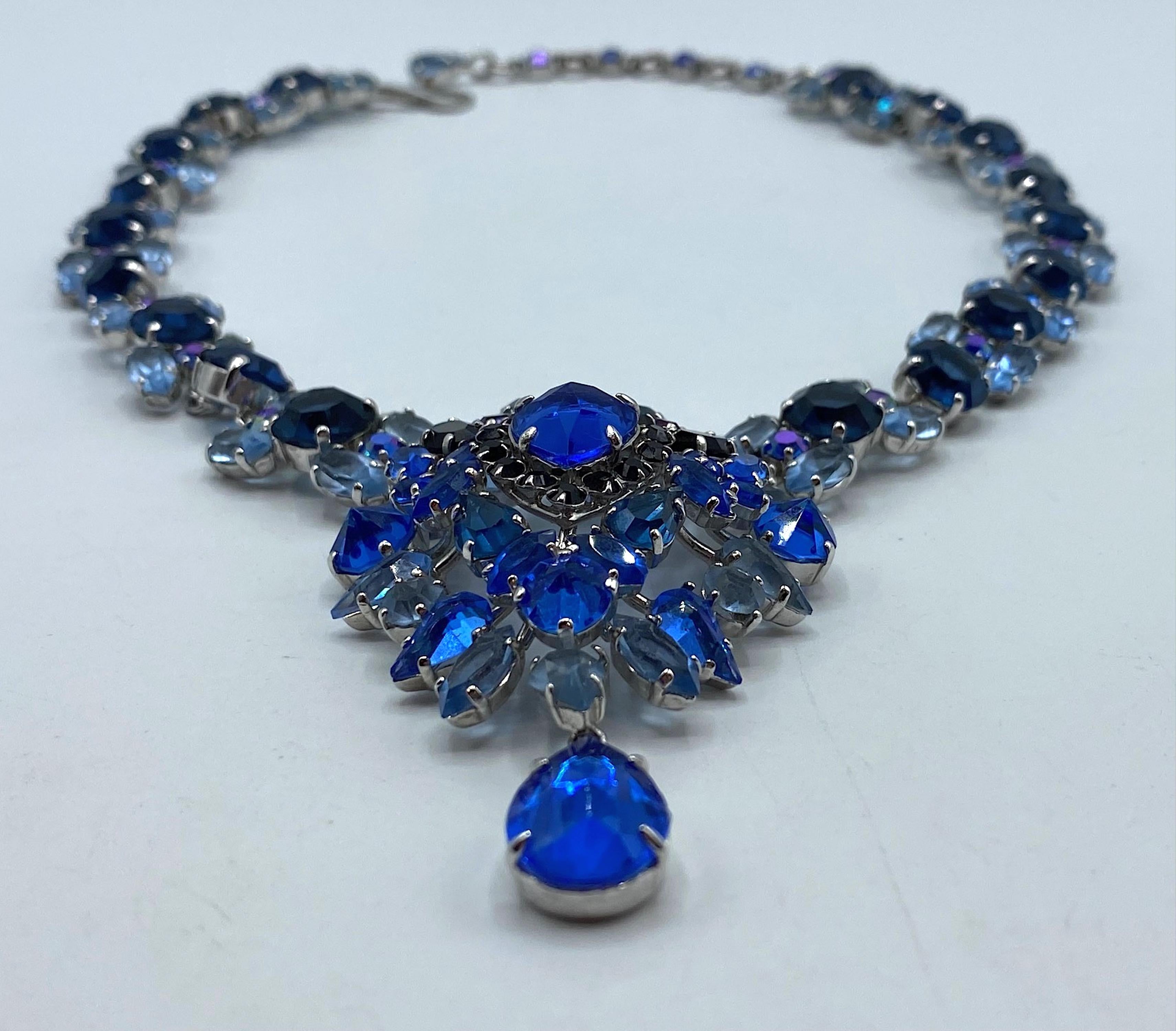 Christian Dior 1959 Shades of Blue Rhinestone Necklace by Henkel & Grosse' 6