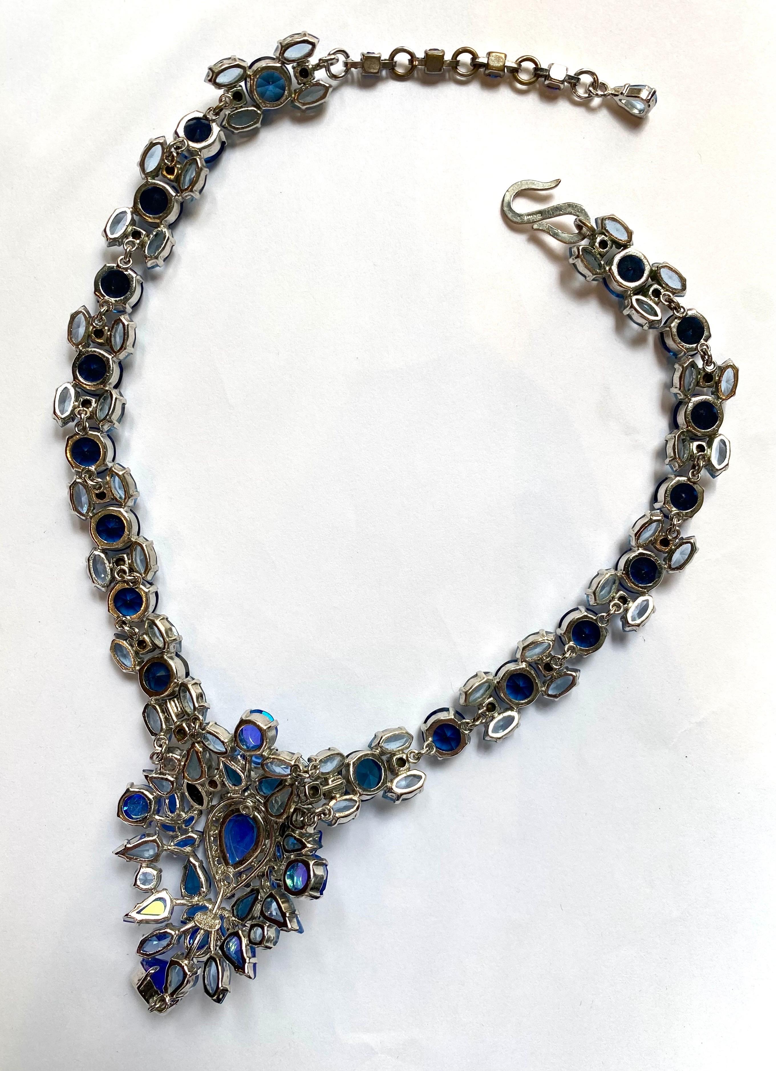 Brilliant Cut Christian Dior 1959 Shades of Blue Rhinestone Necklace by Henkel & Grosse'