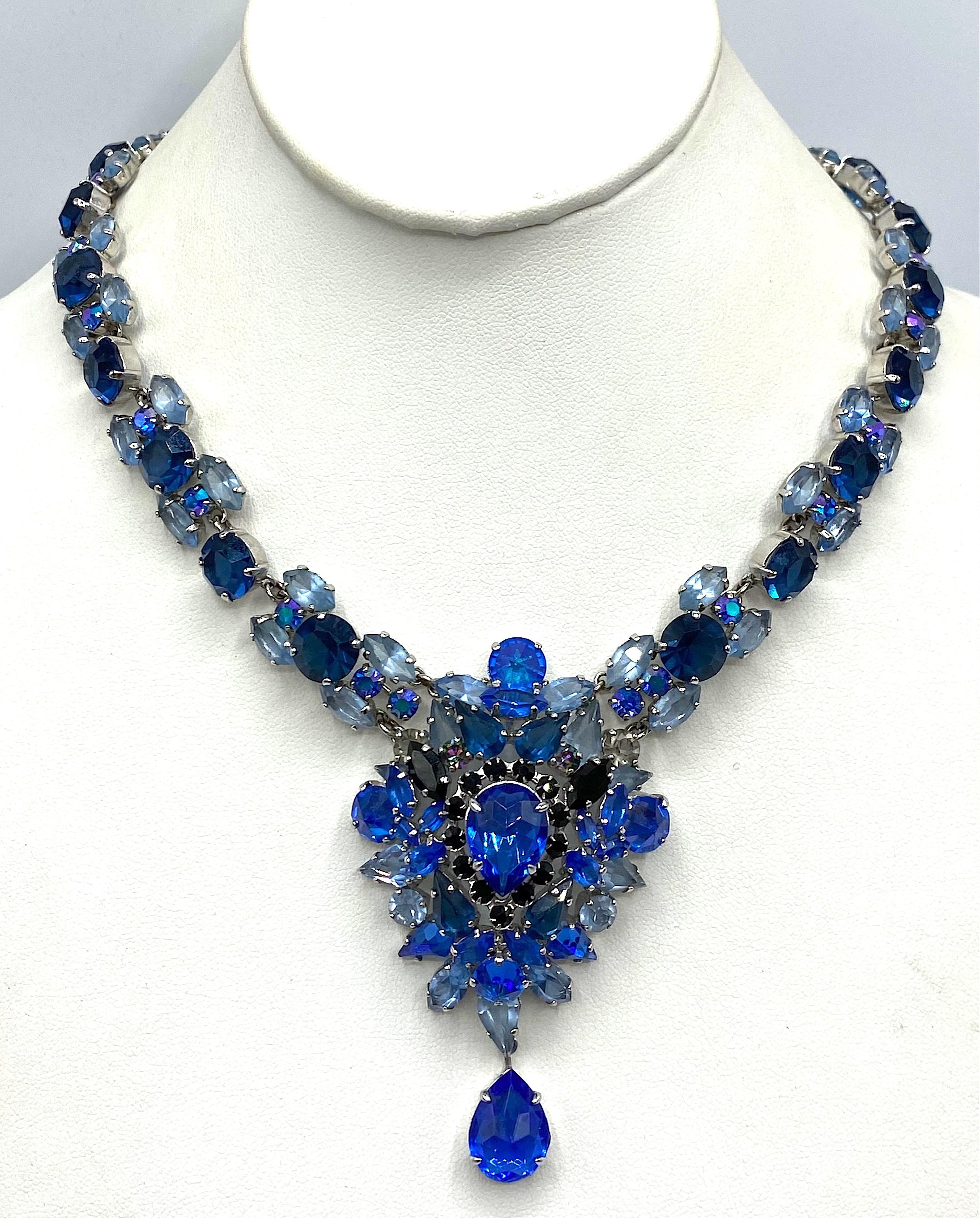 Christian Dior 1959 Shades of Blue Rhinestone Necklace by Henkel & Grosse' In Good Condition In New York, NY