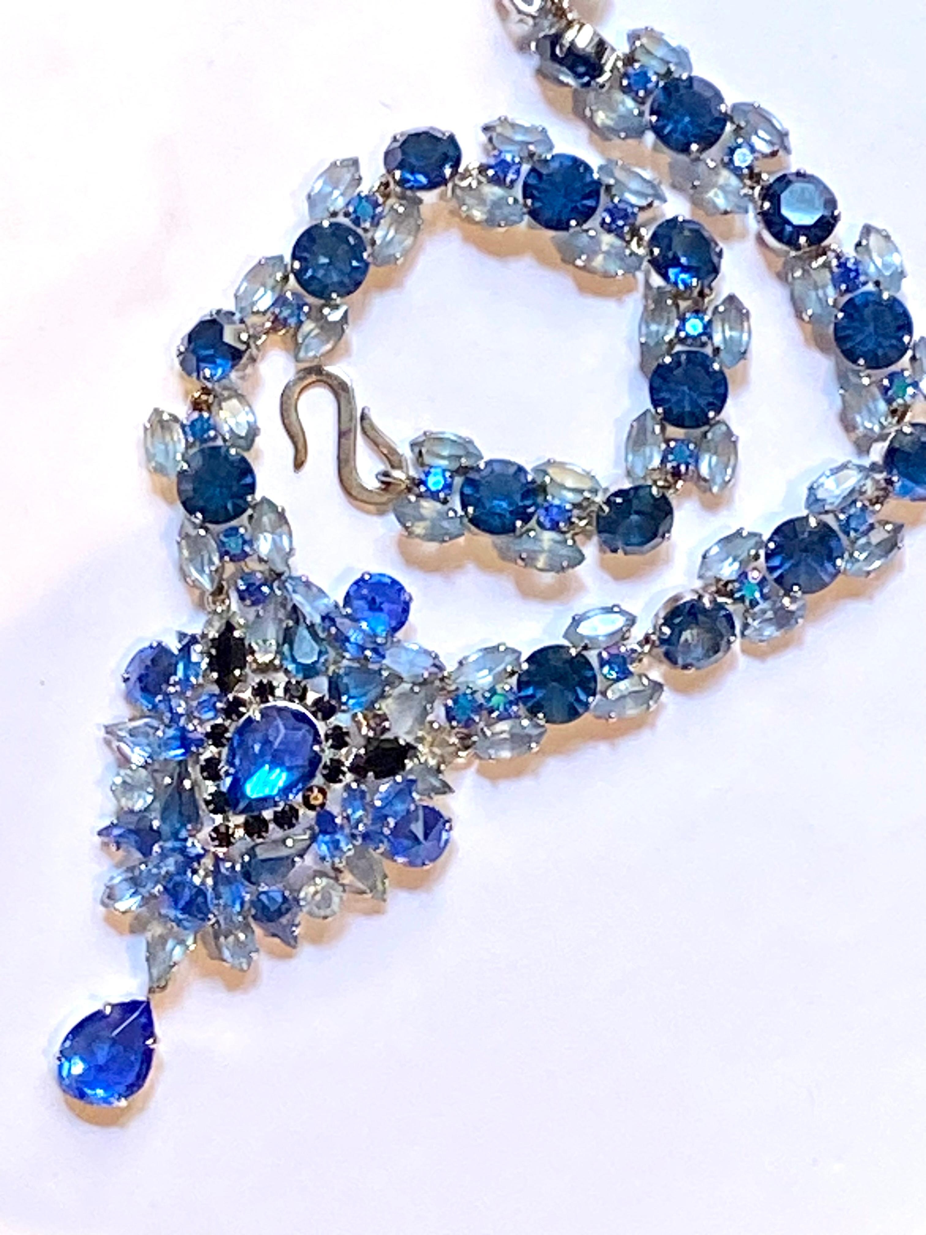Women's Christian Dior 1959 Shades of Blue Rhinestone Necklace by Henkel & Grosse'
