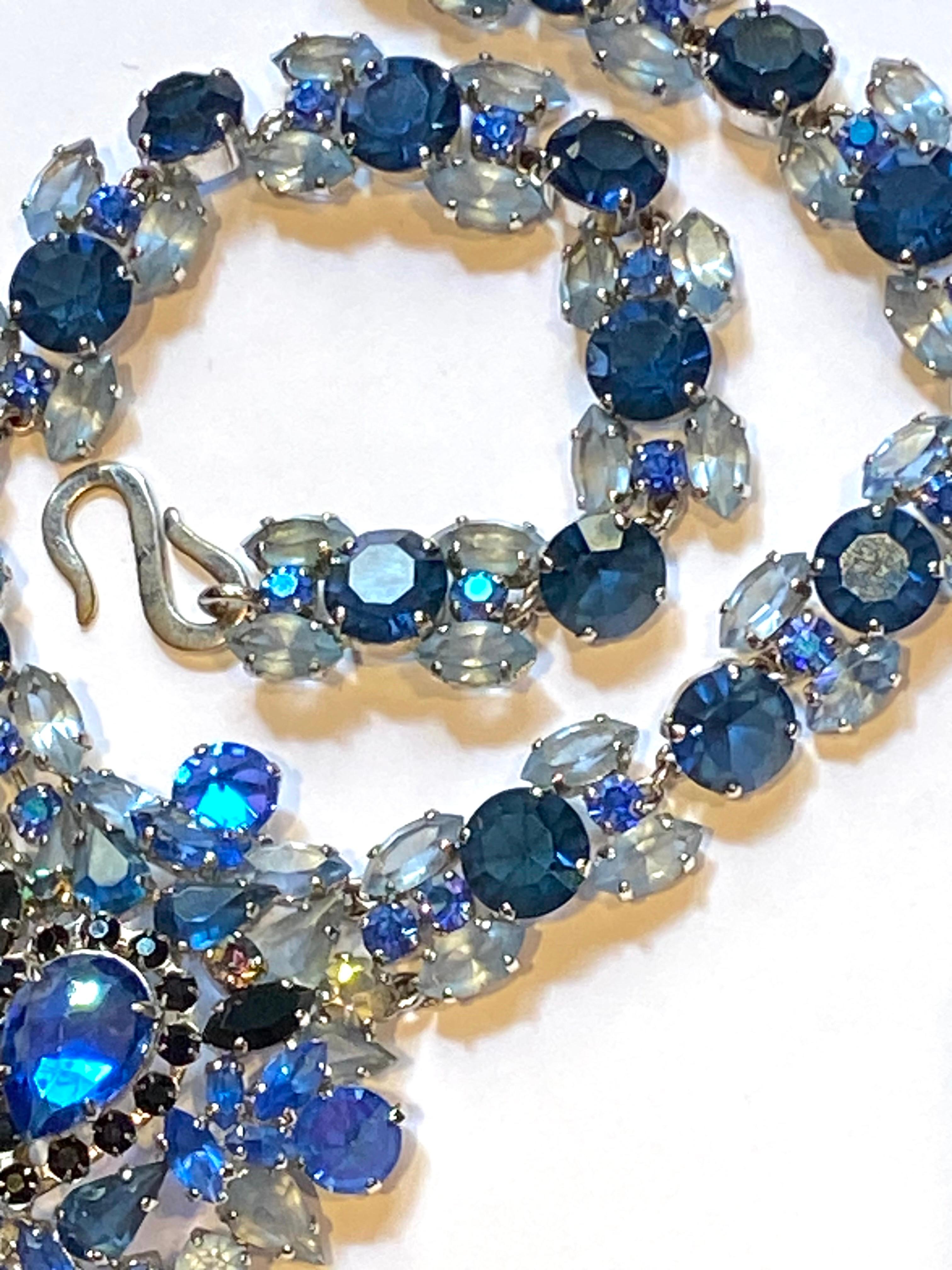 Christian Dior 1959 Shades of Blue Rhinestone Necklace by Henkel & Grosse' 1