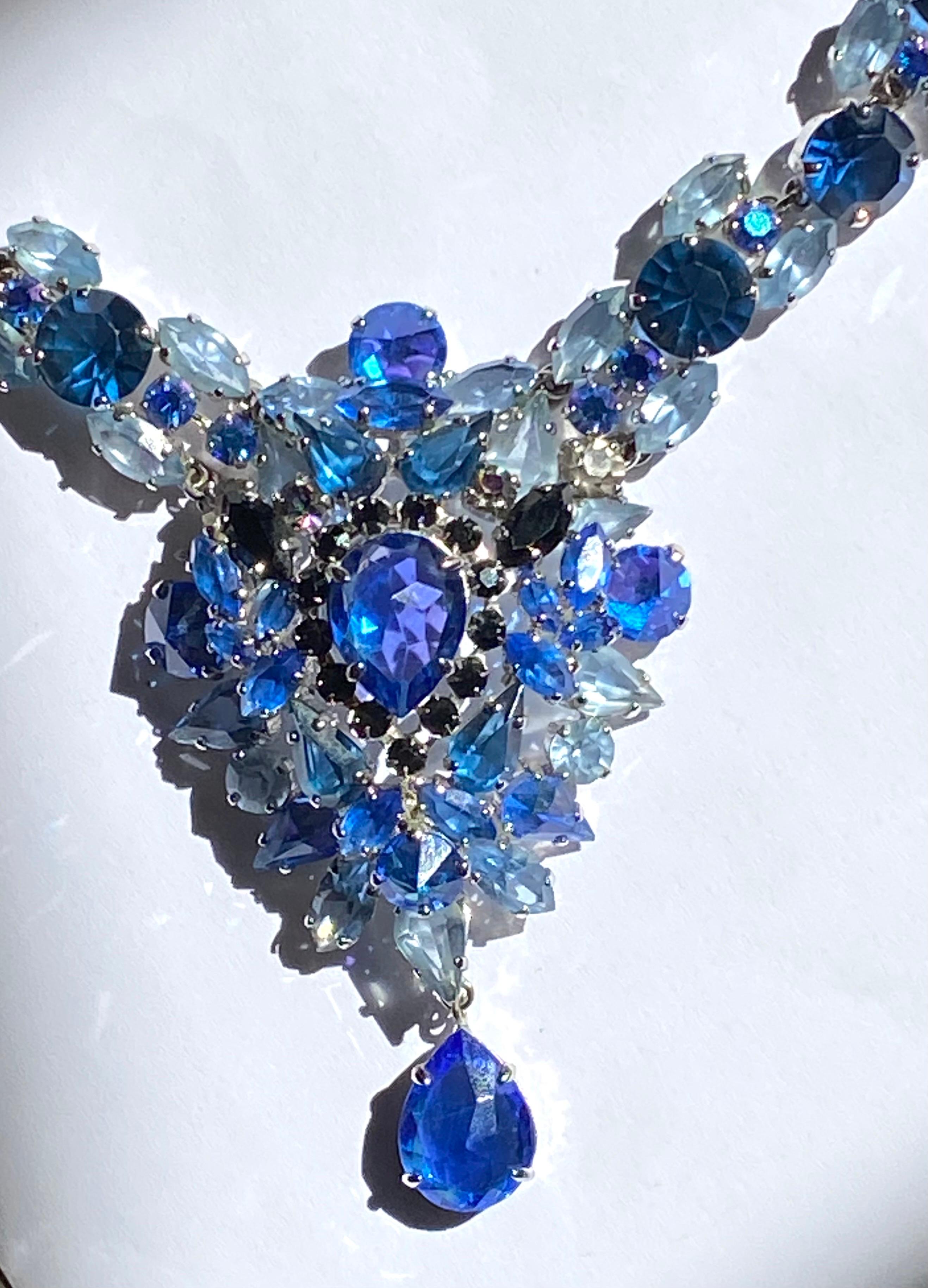 Christian Dior 1959 Shades of Blue Rhinestone Necklace by Henkel & Grosse' 2