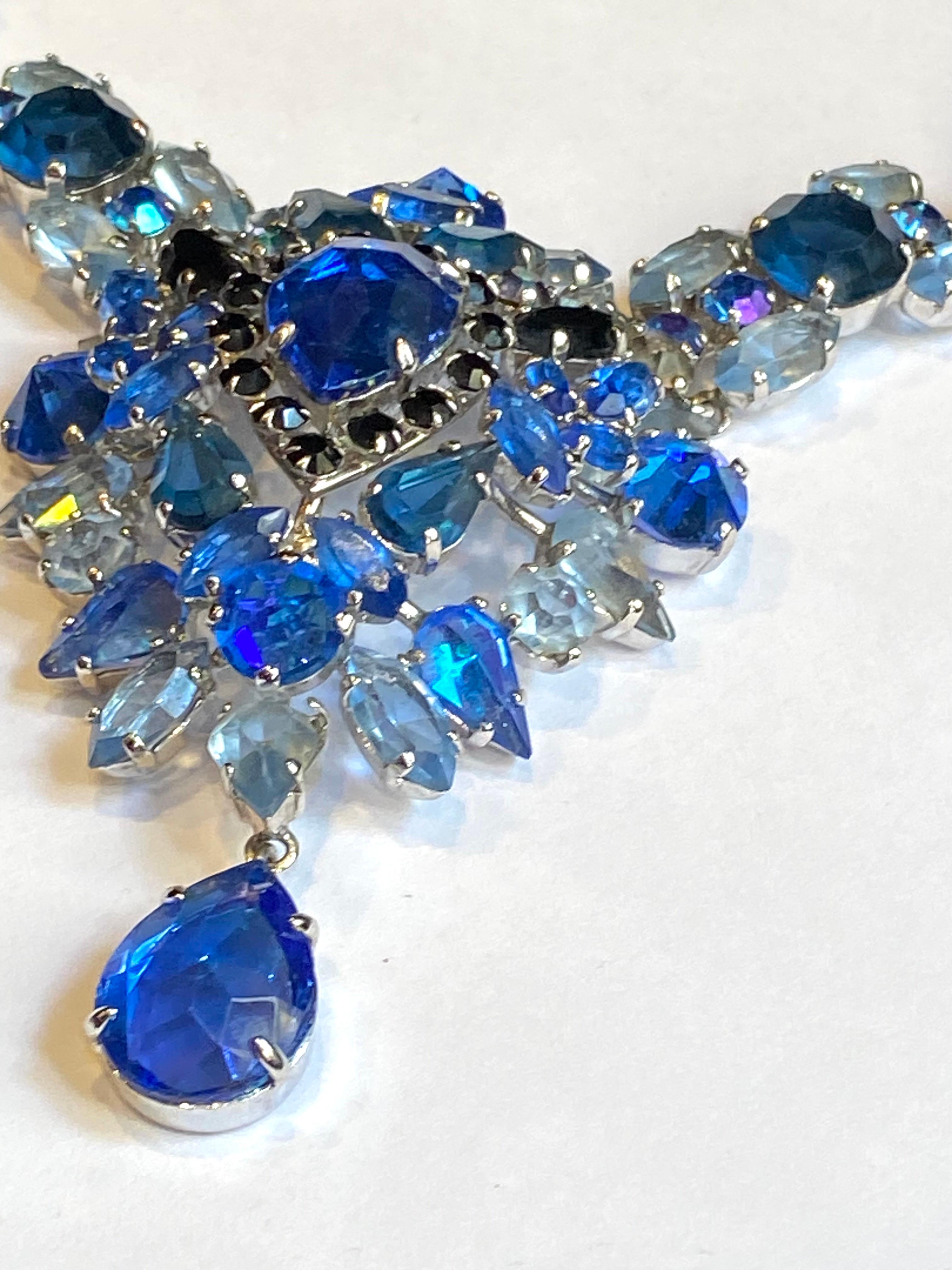 Christian Dior 1959 Shades of Blue Rhinestone Necklace by Henkel & Grosse' 3