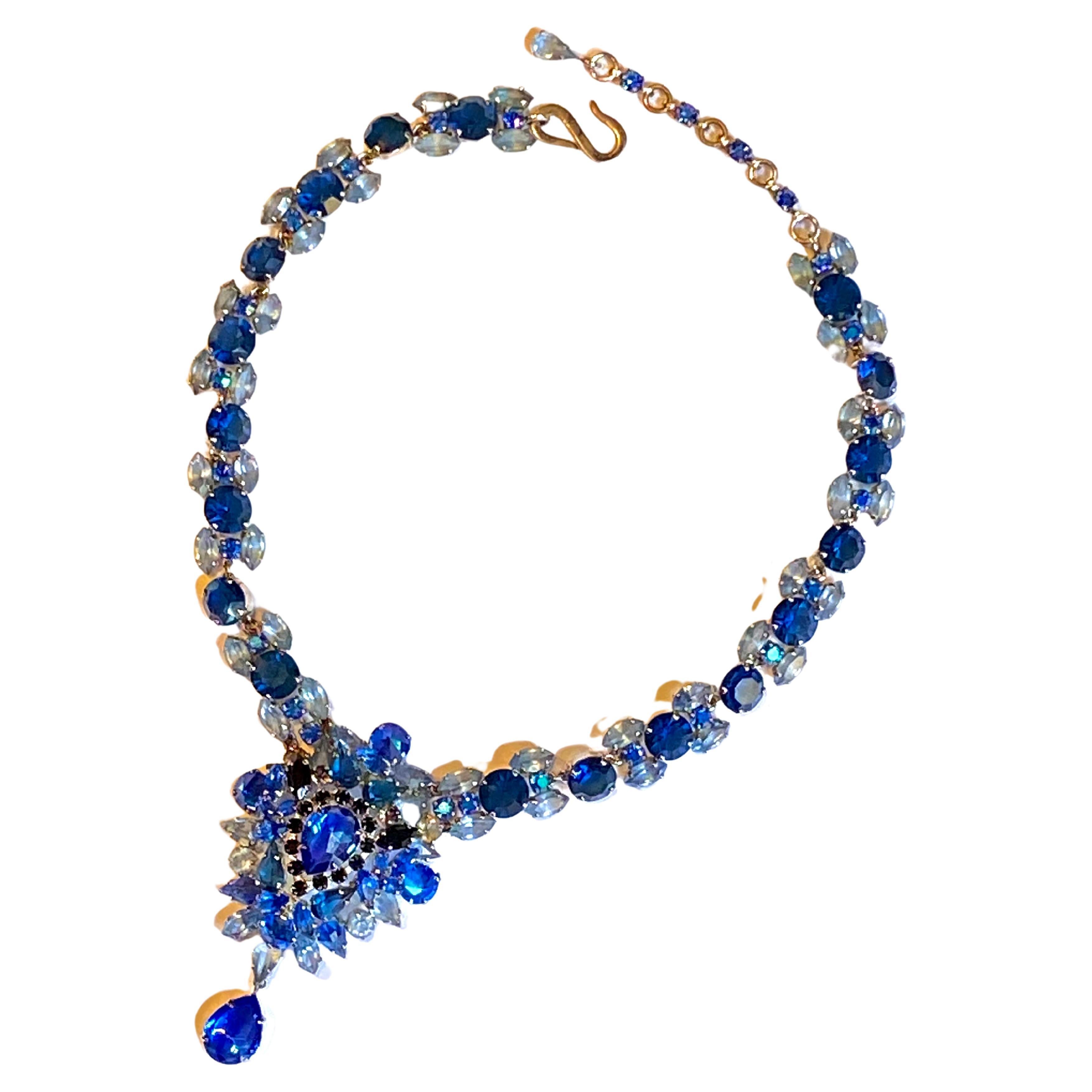 Christian Dior 1959 Shades of Blue Rhinestone Necklace by Henkel & Grosse'