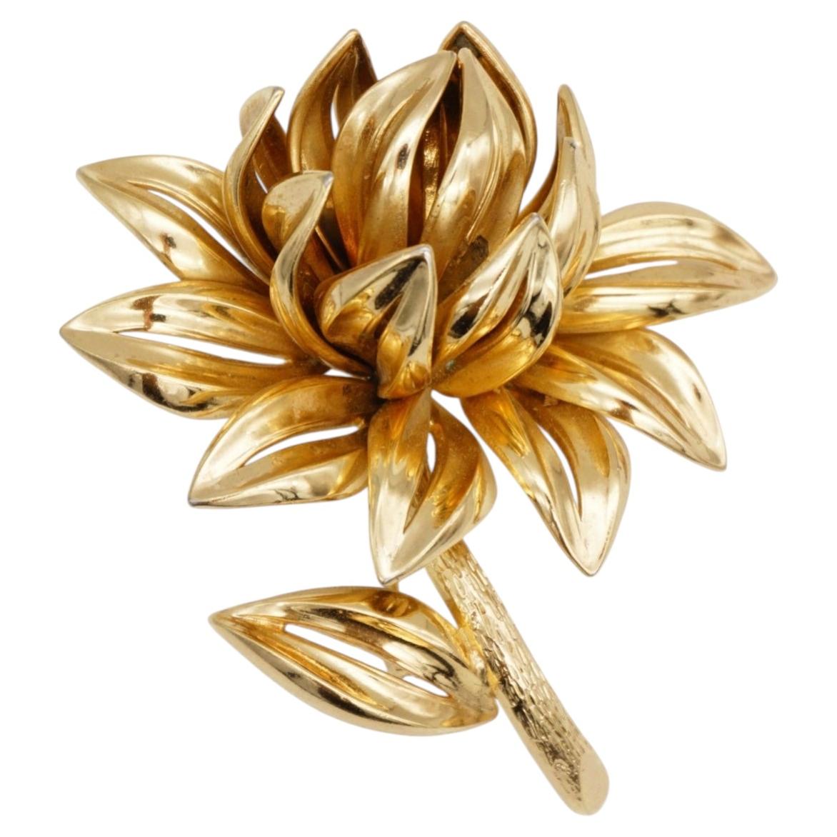 Christian Dior ブローチ フラワー リーフ Christian Dior 1960 GROSSE Gold Flower Leaf Vivd Openwork Blossom