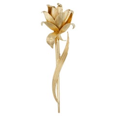 Christian Dior 1960 Vintage 3D Floral Rose Blossom Extra Long Stem Leaf Brooch