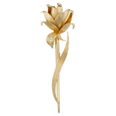 Christian Dior 1960 Vintage 3D Floral Rose Blossom Extra Long Stem Leaf Brooch