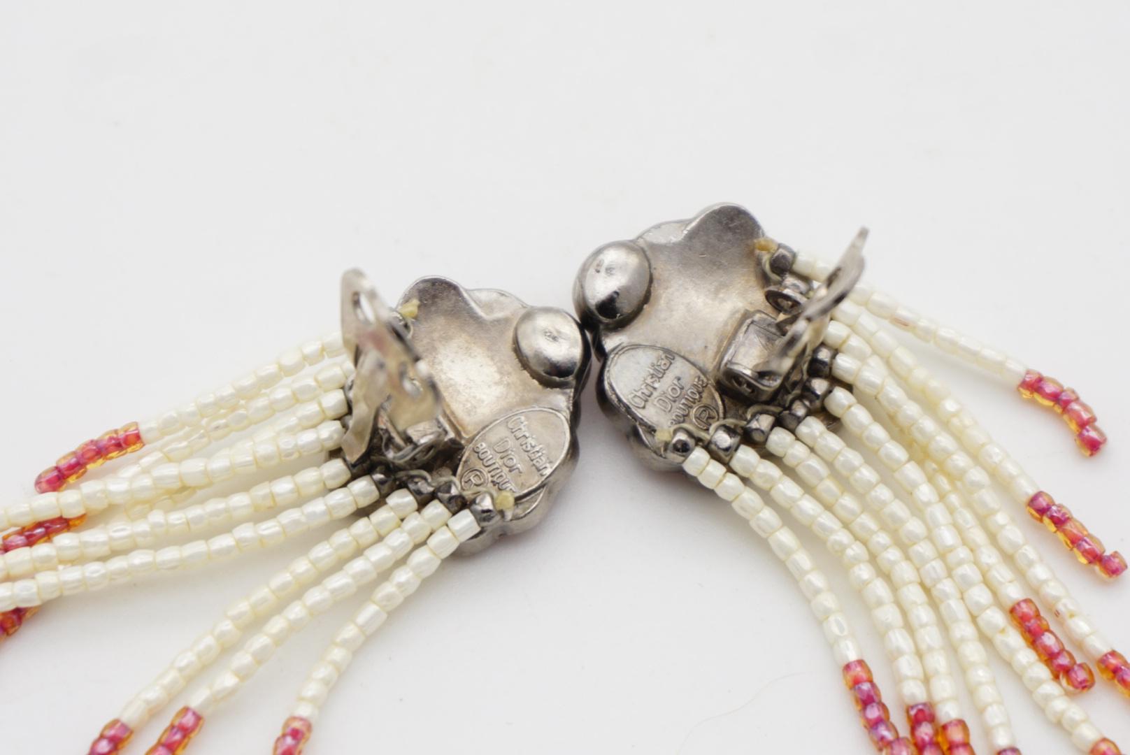 Christian Dior 1960s Burgundy Rose Beaded Pearls Crystals Tassel Drop Earrings For Sale 9