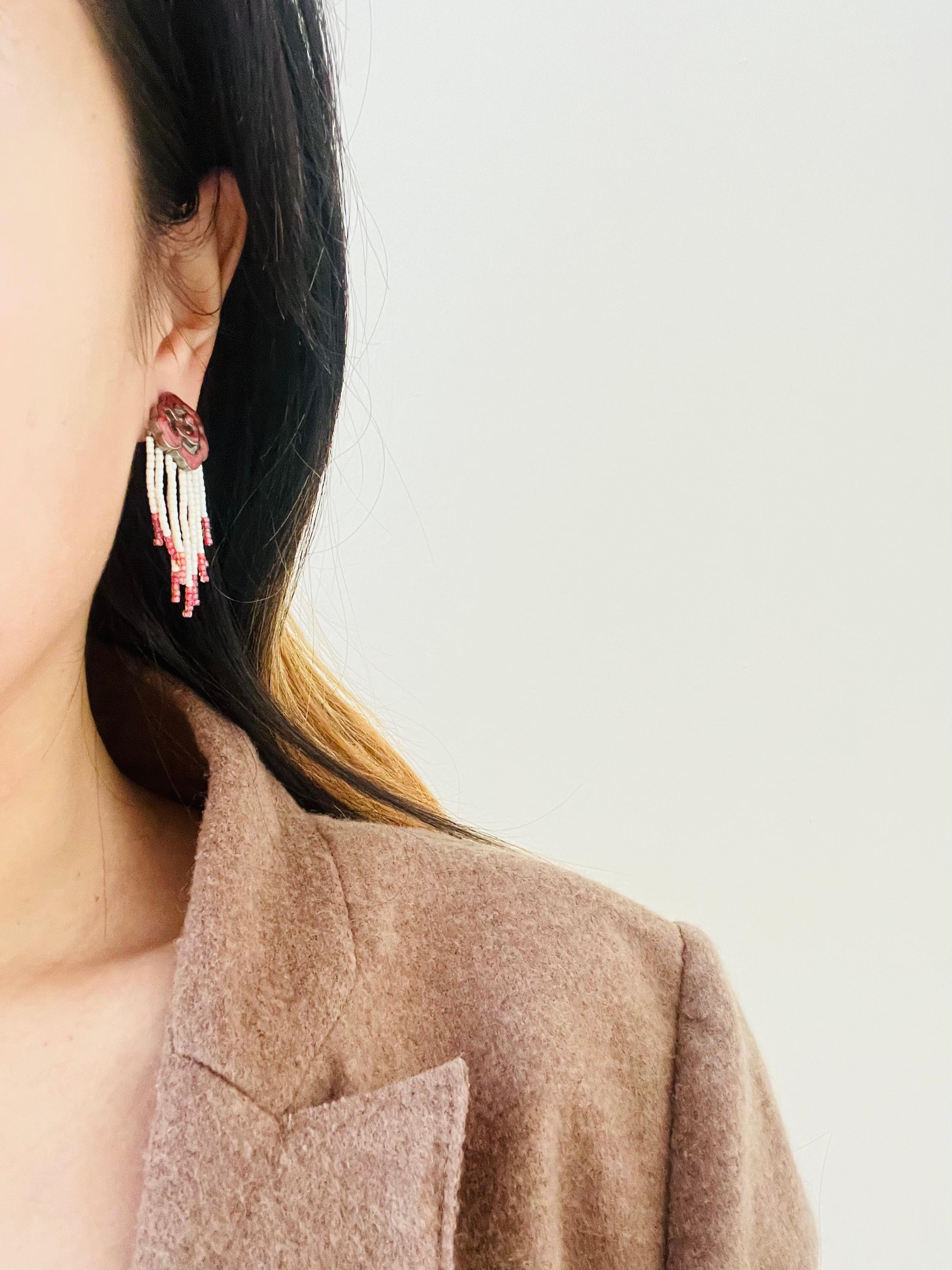 Christian Dior 1960s Burgundy Rose Beaded Pearls Crystals Tassel Drop Earrings For Sale 1