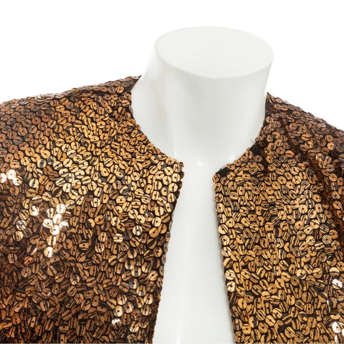Women's Christian Dior 1960s Copper and Black Tiger Print Sequin Jacket For Sale