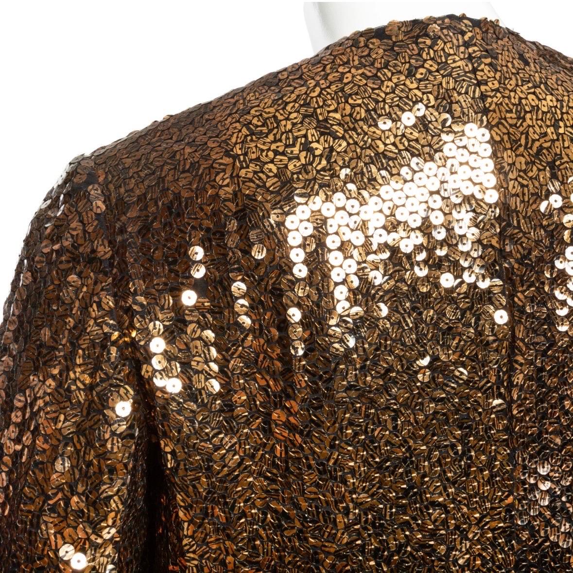 Christian Dior 1960s Copper and Black Tiger Print Sequin Jacket For Sale 1