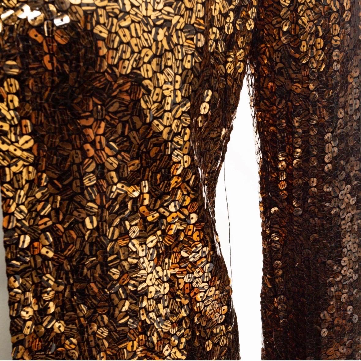 Christian Dior 1960s Copper and Black Tiger Print Sequin Jacket For Sale 2