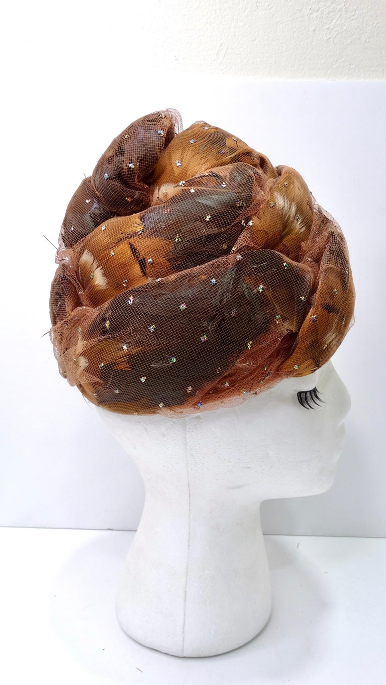 Christian Dior 1960's Feather and Tulle Turban In Excellent Condition For Sale In Scottsdale, AZ