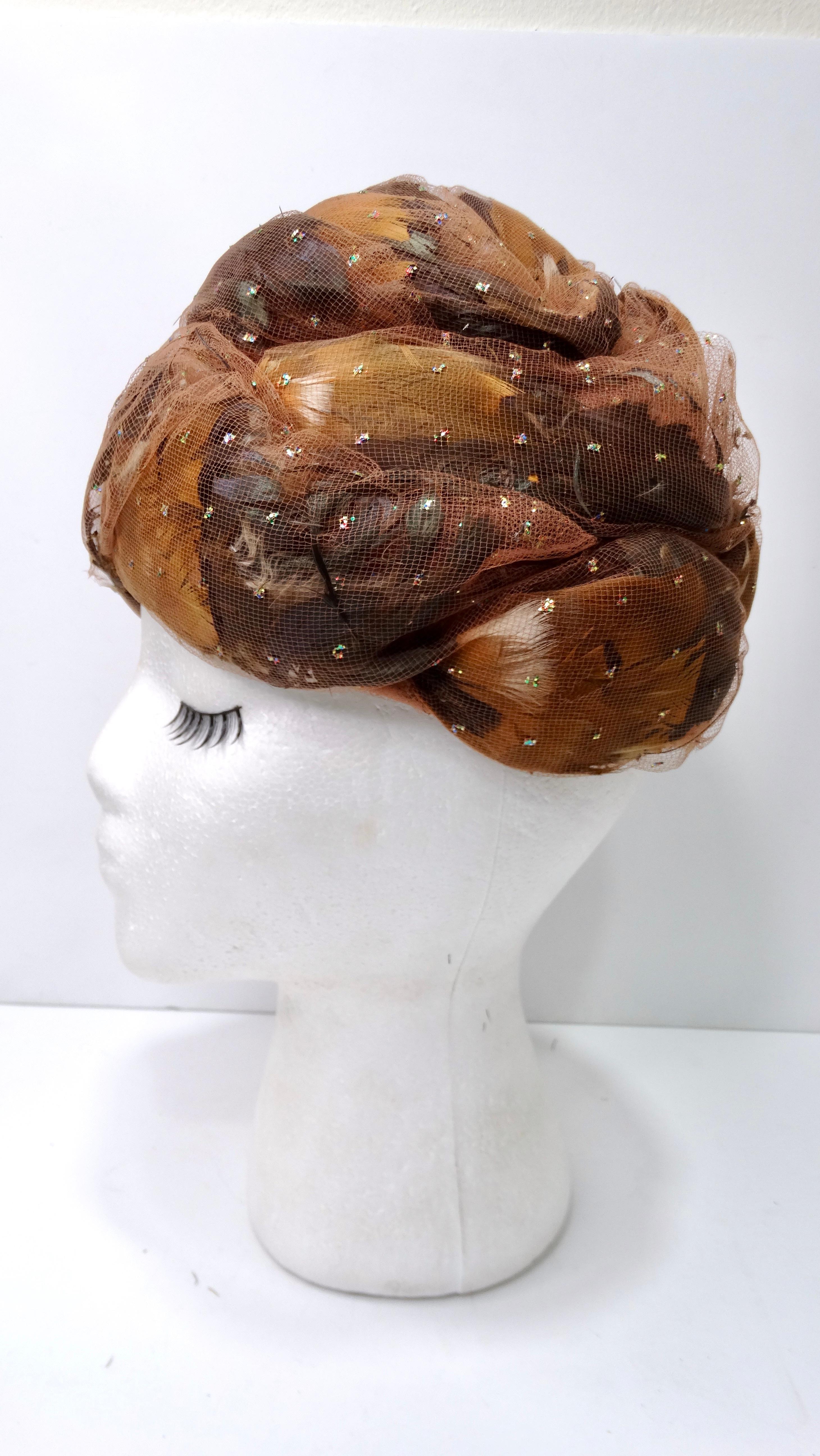 Christian Dior 1960's Feather and Tulle Turban In Excellent Condition For Sale In Scottsdale, AZ