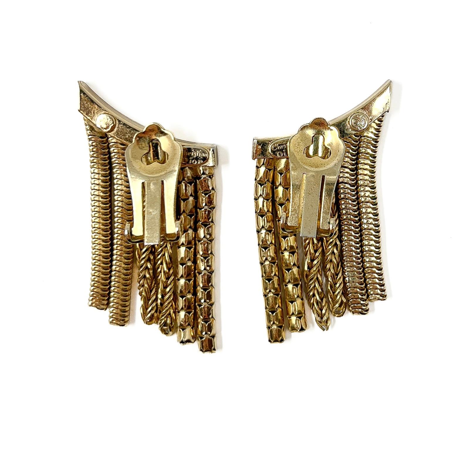 Christian Dior 1960s Gold Plated Vintage Chain Tassel Earrings For Sale 1