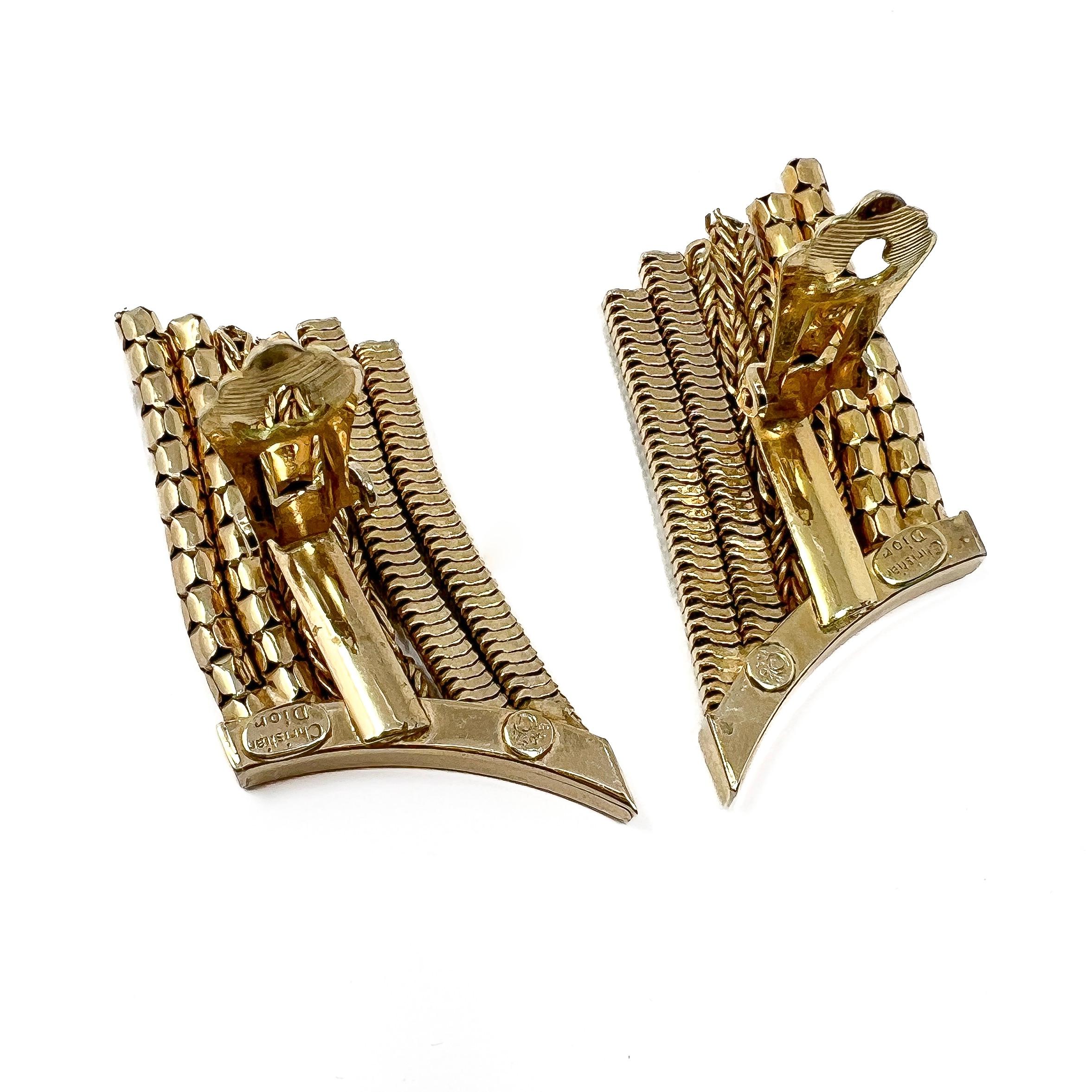 Christian Dior 1960s Gold Plated Vintage Chain Tassel Earrings For Sale 2