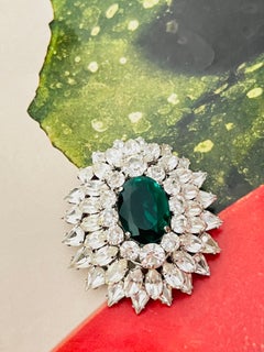 Christian Dior 1961 Large Emerald Green Marquise Crystal Circle Tear Drop Brooch