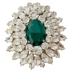 Christian Dior 1961 Large Emerald Green Marquise Crystal Circle Tear Drop Brooch