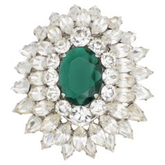 Christian Dior 1961 Large Trio Emerald Marquise Crystal Circle Tear Drop Brooch