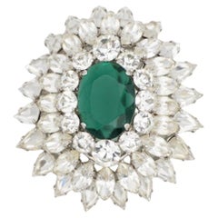 Christian Dior 1961 Large Emerald Trio Crystal Circle Tear Drop Marquise Brooch