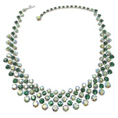 Christian Dior 1961 Unsigned Aurora Borealis and Green Rhinestone Vintage Neckla