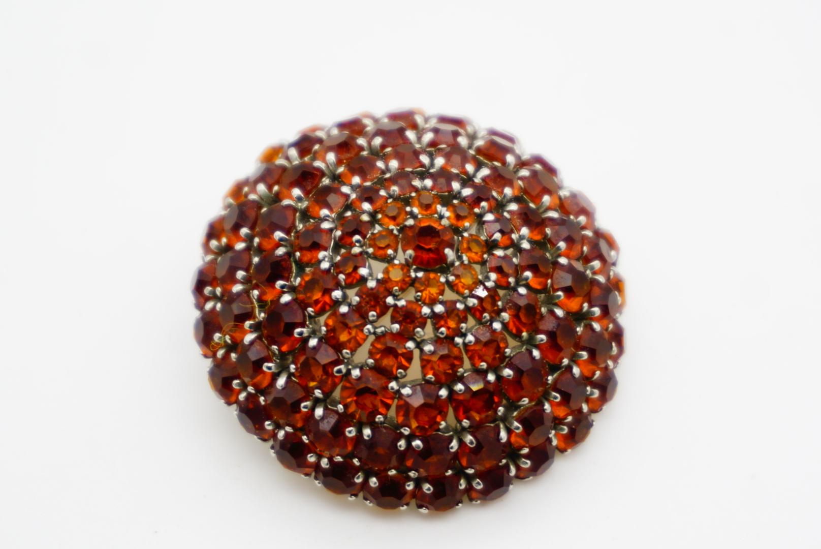 Christian Dior 1961 Vintage Citrine Amber Whole Crystal Round Dome Layer Brooch en vente 6