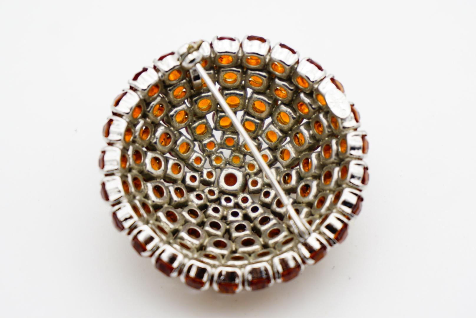 Christian Dior 1961 Vintage Citrine Amber Whole Crystal Round Dome Layer Brooch en vente 7