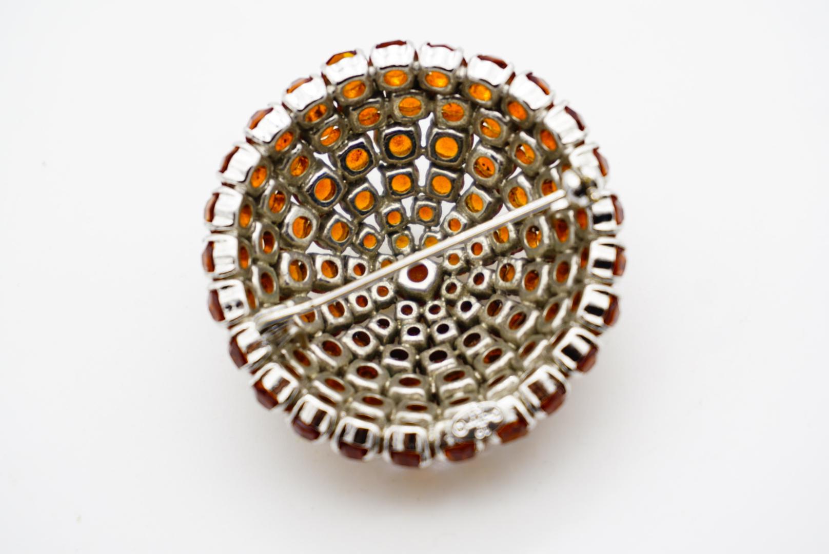 Christian Dior 1961 Vintage Citrine Amber Whole Crystal Round Dome Layer Brooch en vente 8