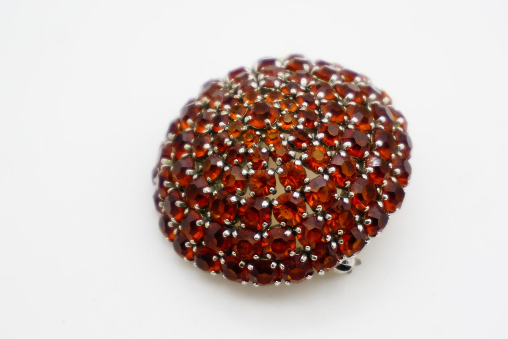 Christian Dior 1961 Vintage Citrine Amber Whole Crystal Round Dome Layer Brooch en vente 4